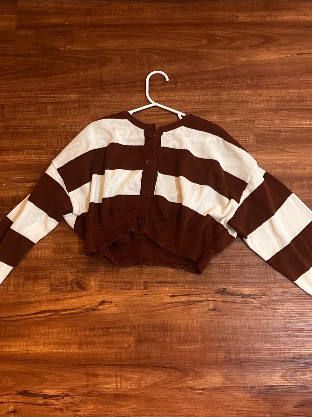 Target Brown and White Striped Cropped Button Cardigan